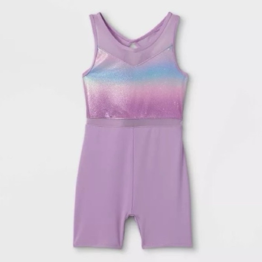 Cat & Jack Galaxy Gymnastics Purple Biketard Gymnastics Unitard Leotard S 6/6X